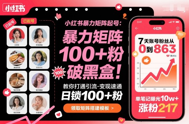 小红书暴力矩阵起号，教你打通引流-变现速通，日锁100+粉，破流量黑盒-创新研习社