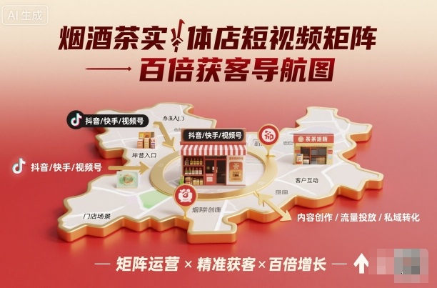 烟酒茶实体店短视频矩阵百倍获客导航图-创新研习社
