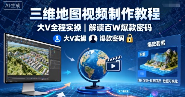三维地图视频制作教程,大V全程实操,解读百W爆款密码-创新研习社