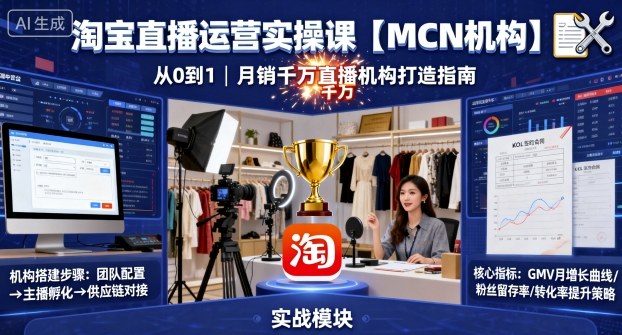 淘宝直播运营实操课【MCN机构】，从0到1做一家月销千W的直播机构-创新研习社