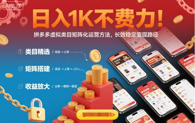 日入1K不费力！拼多多虚拟类目矩阵化运营方法，长效稳定变现路径-创新研习社