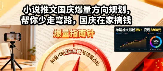小说推文国庆爆量方向规划，帮你少走弯路，国庆在家搞钱-创新研习社