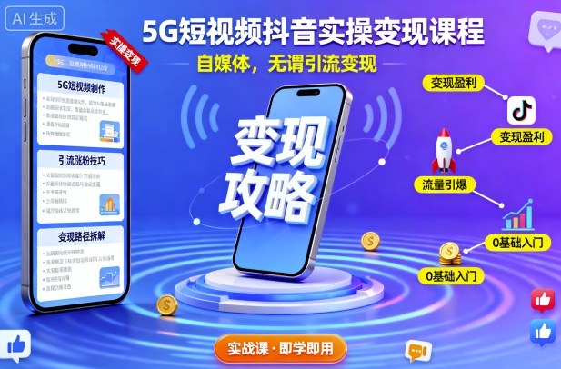 5G短视频抖音实操变现课程，自媒体，无谓引流变现-创新研习社