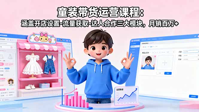 童装带货运营课程：涵盖开店设置-流量获取-达人合作三大模块，月销百万+-创新研习社