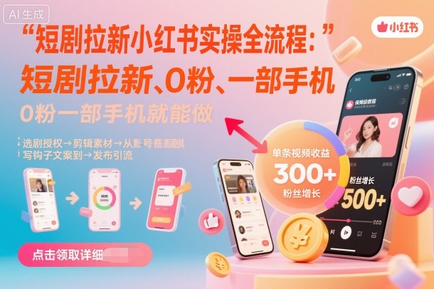 短剧拉新小红书实操全流程，0粉一部手机就可以做，详细教程-创新研习社