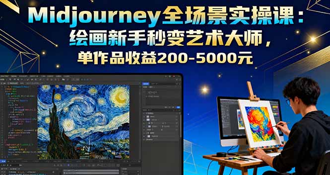 Midjourney全场景实操课：绘画新手秒变艺术大师，单作品收益200-5000元-创新研习社