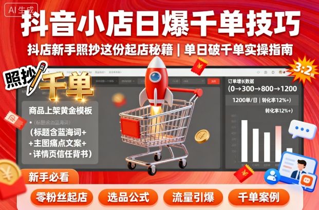 抖音小店日爆千单技巧，抖店新手照抄这份起店秘籍，单日破千单-创新研习社