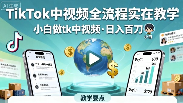 TikTok中视频全流程实操教学，小白做tk中视频，日入百刀-创新研习社