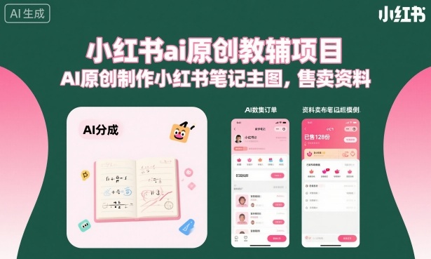 小红书ai原创教辅项目,AI原创制作小红书笔记主图,售卖资料-创新研习社