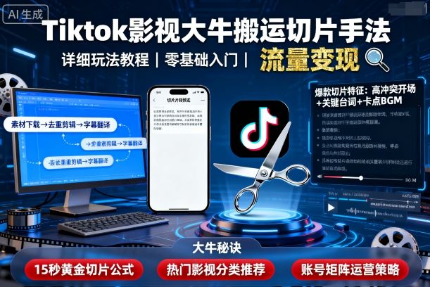 Tiktok影视大牛搬运切片手法，详细玩法教程-创新研习社