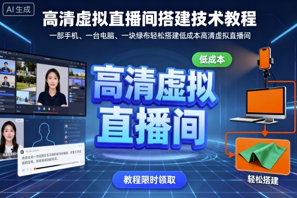 高清虚拟直播间搭建技术教程，一部手机、一台电脑、一块绿布轻松搭建低成本高清虚拟直播间-创新研习社