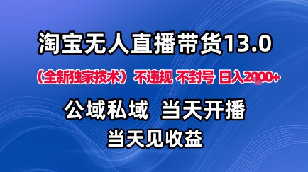 淘宝无人直播13.0，公域私域技术，不封号，不违规布局下半年旺季赛道，日入1K+(独家技术)【揭秘】-创新研习社