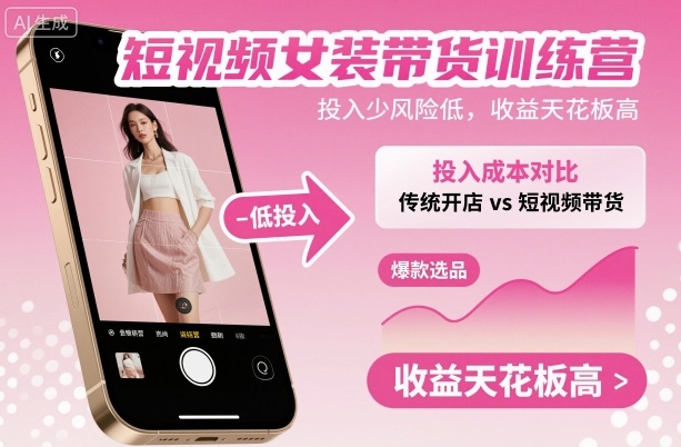 短视频女装带货训练营，投入少风险低，收益天花板高-创新研习社