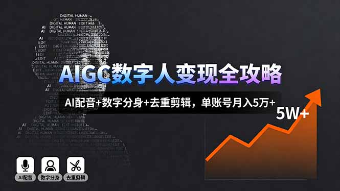 AIGC数字人变现全攻略，AI配音+数字分身+去重剪辑，单账号月入5万+-创新研习社