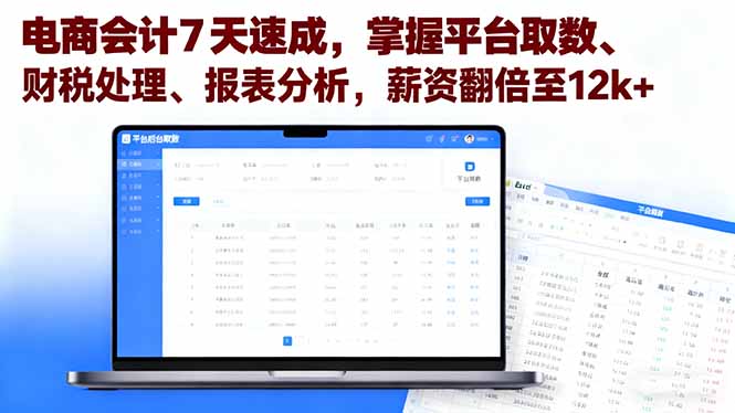 电商会计7天速成,掌握平台取数、财税处理、报表分析,薪资翻倍至12k+-创新研习社