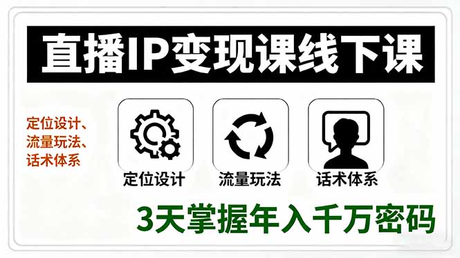 直播IP变现课线下课，定位设计、流量玩法、话术体系，3天掌握年入千万密码-创新研习社