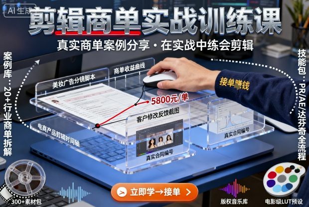 剪辑商单实战训练课，真实商单案例分享，在实战中练会剪辑-创新研习社