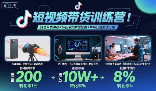 短视频带货训练营,抖音带货课程+抖音带货数据挖掘+精准获客解决方案-创新研习社