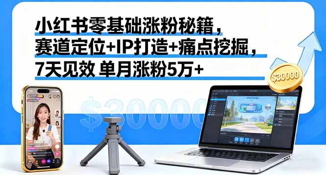 小红书零基础涨粉秘籍，赛道定位+IP打造+痛点挖掘，7天见效 单月涨粉5万+-创新研习社