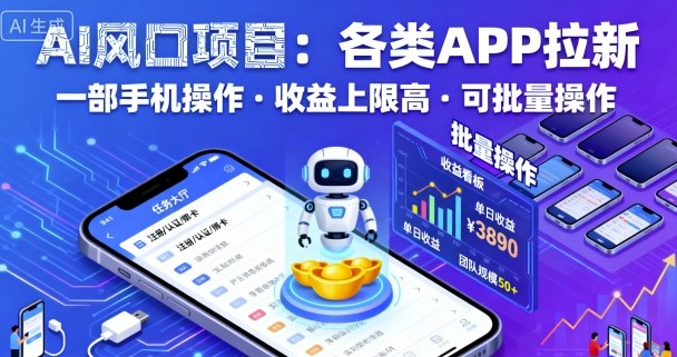 AI风口项目，各类APP拉新，一部手机就可以操作，收益上限高，可批量操作-创新研习社