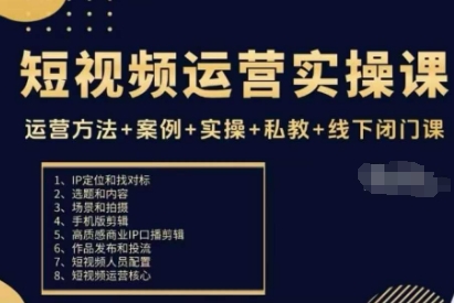 短视频运营实操课,运营方法+案例+实操+私教+线下闭门课-创新研习社