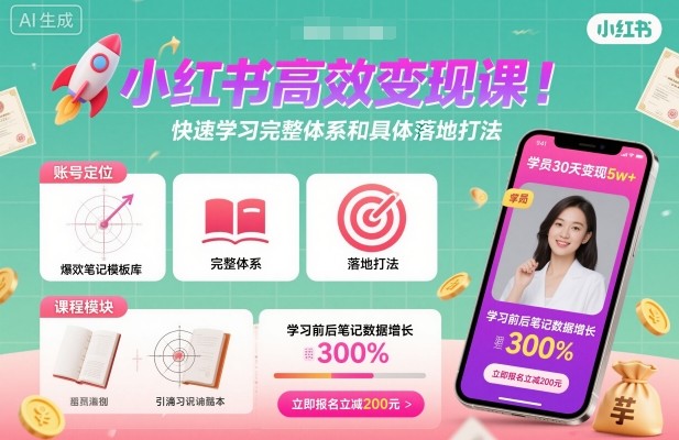 小红书高效变现课，快速学习小红书完整体系和具体落地打法-创新研习社