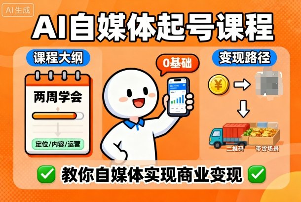 AI自媒体起号课程，0基础小白两周学会，教你自媒体实现商业变现-创新研习社