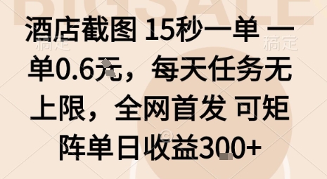 酒店截图15秒一单，一单0.6米，每天任务无上限，全网首发可矩阵单日收益3张【揭秘】-创新研习社