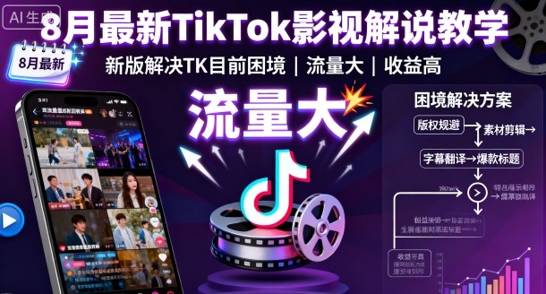 8月最新TikTok影视解说教学,新版解决TK目前困境,流量大,收益高-创新研习社