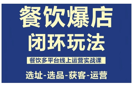 餐饮爆店闭环玩法，餐饮多平台线上运营实战课，选址-选品-获客-运营-创新研习社