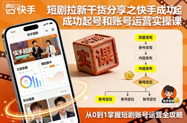 短剧拉新干货分享之快手成功起号和账号运营实操课-创新研习社