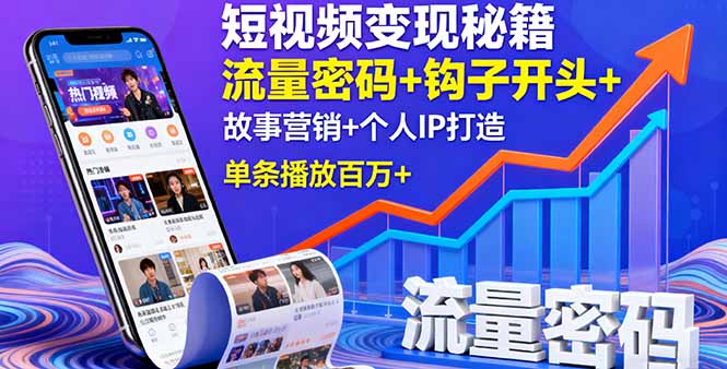 短视频变现秘籍，流量密码+钩子开头+故事营销+个人IP打造，单条播放百万+-创新研习社