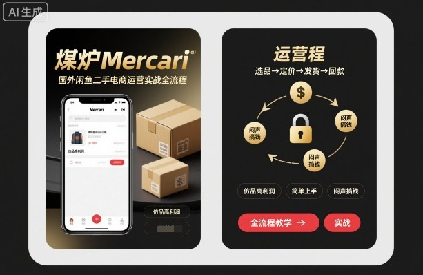 煤炉Mercari国外闲鱼二手电商运营实战全流程,仿品高利润,简单上手,闷声搞钱-创新研习社